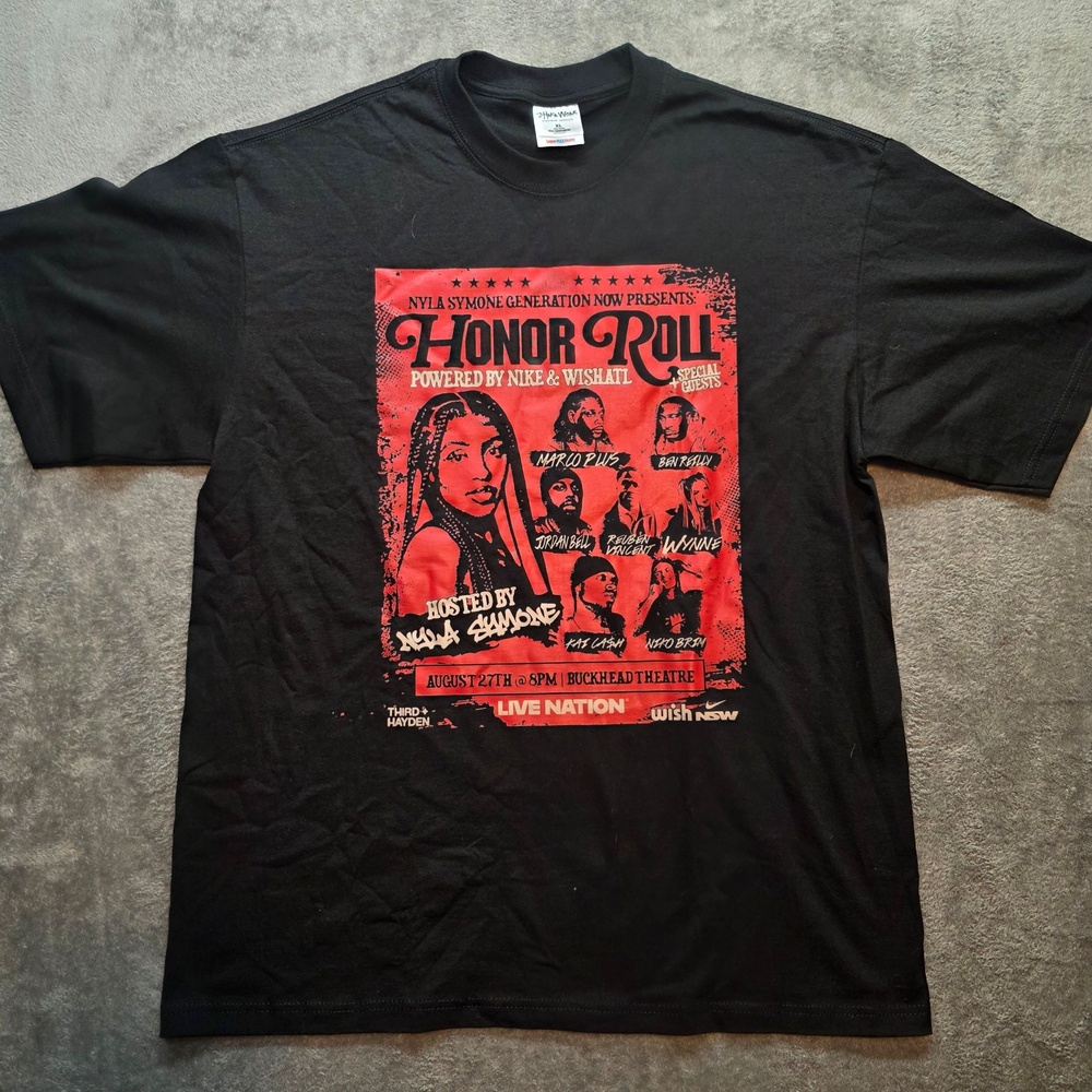 Shaka Wear Honor Roll Shirt Mens XL Black Nyla Symone Concert Graphic T-Shirt